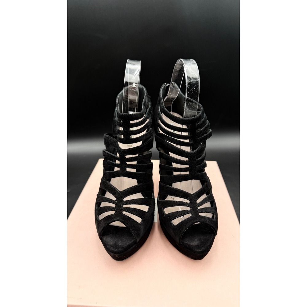 Miu Miu Black Suede Cage Platform Sandals Stiletto Heels Made in Italy Size 37